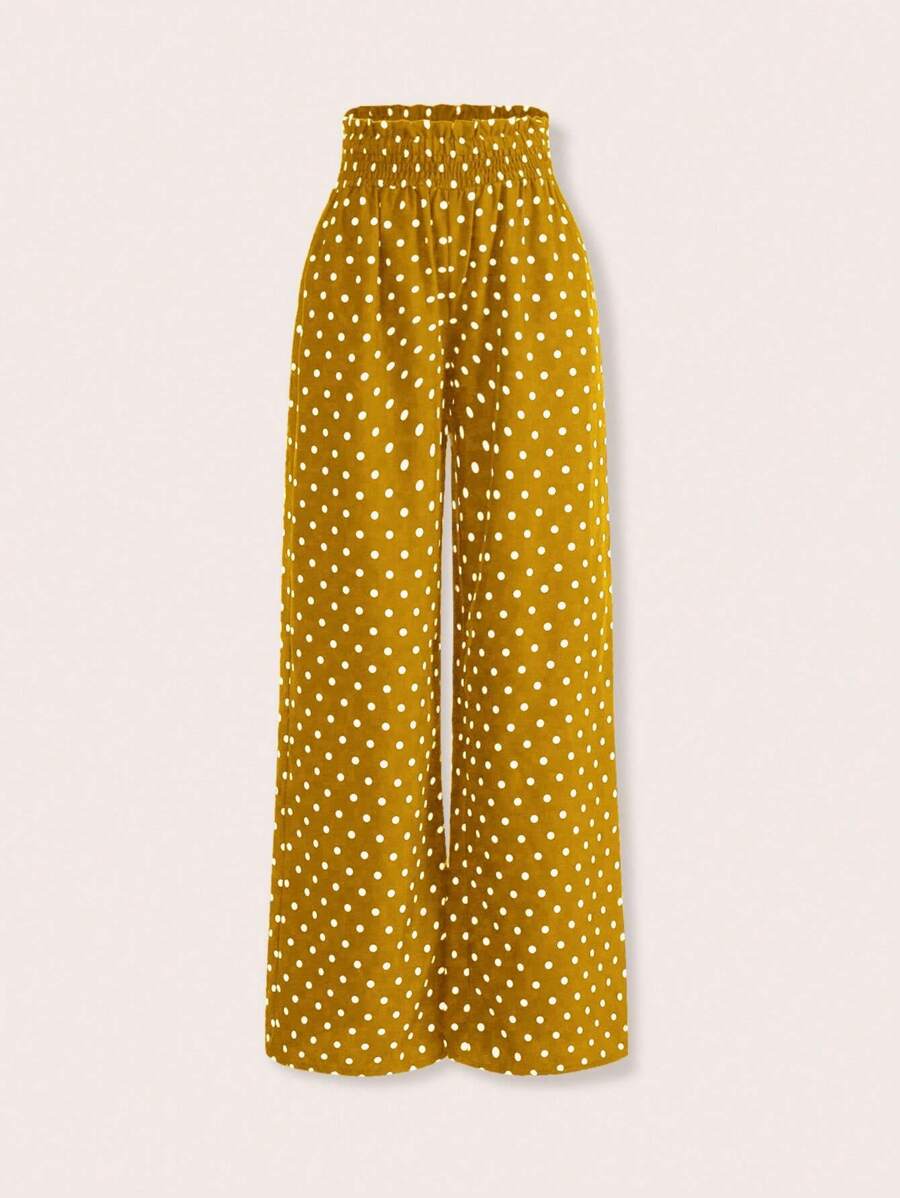SHEIN Unity Women's Polka Dot Print Shirred Pants - Yellow - View 1