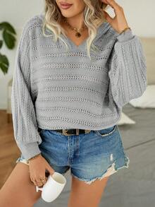 Calvaya 女款鏤空純色簡約大尺碼毛衣 - 淺灰色 - 查看 3