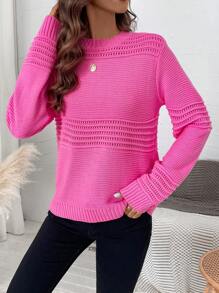 SHEIN Essnce Lưới Áo len dệt kim - Màu Hồng Tươi - Xem 4