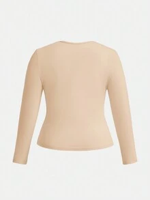 SHEIN BASICS Hơn Chất rắn Vòng cổ Áo thun - Màu be - Xem 2