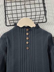 SHEIN 適合青少年女孩穿著的立領半扣紋織針織衫 - 深灰色 - 查看 3