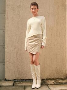 Anewsta Suéter de mujer de punto acanalado con hombros caídos para otoño e invierno - Beis - Ver 6