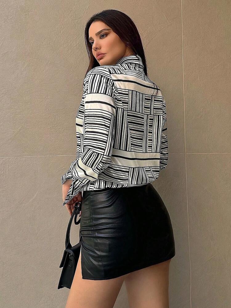 Striped Print Button Front Shirt