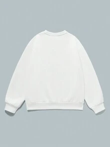 Teen Girl Letter Graphic Thermal Lined Sweatshirt - White - View 2