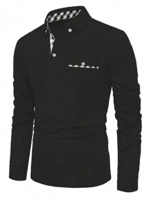 Manfinity Homme 男士大尺碼長袖 Polo 衫 - 黑色 - 查看 3