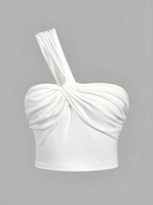 SHEIN Unity Top crop de un hombro girante delantero - Blanco - Ver 1