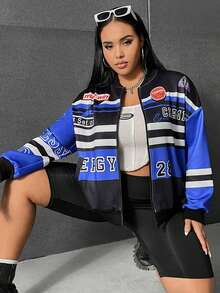 Coolane Chaqueta De Mujer De Talla Grande Con Impresión De Letra Y Digital - Multicolor - Ver 3