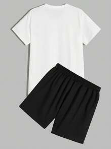 Set de 2 piezas para hombre de camiseta de manga corta y pantalón corto de verano, con estampado de Halloween, conjunto casual de moda con bolsillo, pantalón con cordón en la cintura, adecuado como regalo para esposo/novio