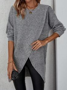 SHEIN Essnce Thả vai Bao bên Áo len - Xám - Xem 5