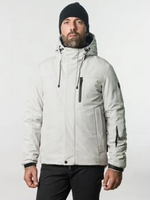 Áo khoác nam thời trang có mũ trùm đầu, khóa kéo phía trước, phối chữ, chống gió, giữ ấm. - trắng - Xem 3