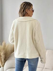 SHEIN LUNE Solid Button Front Teddy Jacket - Apricot - View 2