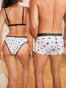 Men's Multicolor Geometric Star Print Knitted Fabric Trunks With Contrast Binding, Medium Stretch Boxer Briefs - Multicolor - View 2