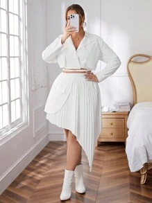 SHEIN Privé 大尺碼優雅西裝兩件套 - 白色 - 查看 1