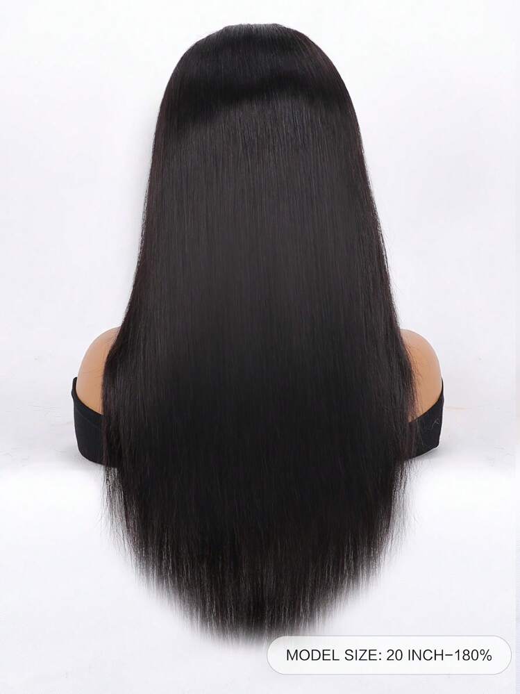 13x4絲滑直瀏海人髮蕾絲前髮片16-20英寸長透明前部180%密度漂白結瑪女士自然黑色預拔頭髮線 - Natural Black - 查看 3