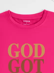 SHEIN Slogan Graphic Tee GOD GOT ME My Peace My Joy Graphic Tees Women Tops - Hot Pink - View 3