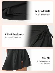 SHEIN Sports Váy thể thao buộc dây màu trơn Váy tennis - màu đen - Xem 4
