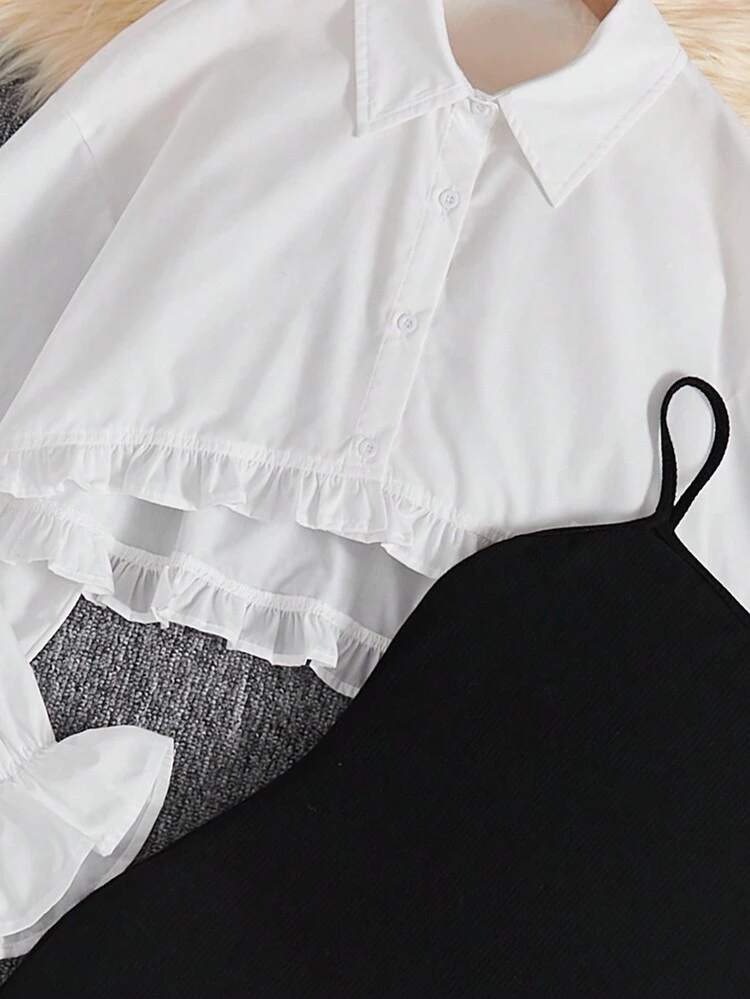 Teen Girl Flounce Sleeve Blouse & Cami Dress