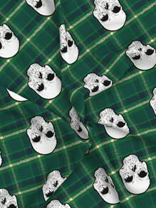 Tim Lord 女式格紋骷髏印花高開衩半身裙 - 綠色 - 查看 4