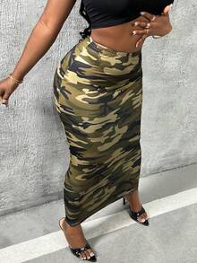 Slaydiva Camo Print Elastic Waist Pencil Skirt - Multicolor - View 6