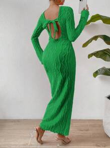 SHEIN Privé 女士圓領修身連身裙 - 橄欖綠 - 查看 4