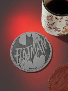 Batman X ROMWE 1pc Letter Graphic PU Leather Gray Coaster - Grey - View 1