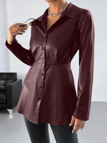 SHEIN BAE Chaqueta De Primavera/otoño De Color Liso - Burdeos - Ver 8