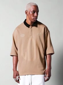 SUMWON Oversized Fit Polo With Front Graphic Print Shirt - Apricot - View 1