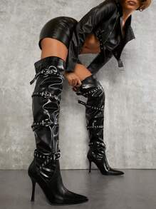 搭扣帶側拉鍊靴 - 黑色 - 查看 3