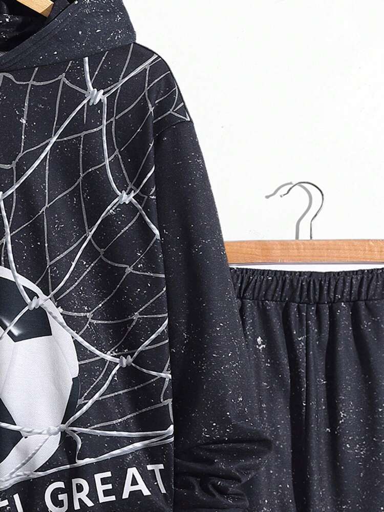 Teen Boy Letter & Soccer Print Hoodie & Shorts