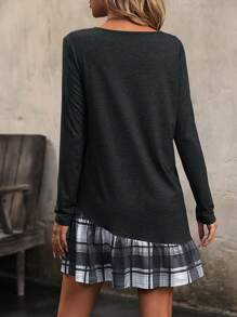 EMERY ROSE Women's Plaid Ruffle Hem Dress - Black - View 2