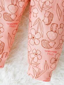 嬰兒女童卡通圖形t恤衫和褲子 - 粉色 - 查看 4