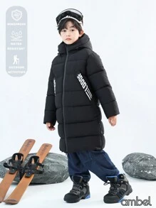 Chàng trai trẻ Mùa Đông Không thấm nước Chống gió Dày lên Dài Áo khoác bông - màu đen - Xem 3