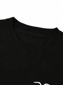 Manfinity Hypemode 2pcs Men Wild Goose Printed Short Sleeve T-Shirt, For Going Out, For Friends - Black and White - View 3