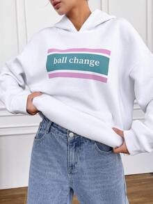 EURMUSE Letter Printed Hoodie - White - View 3