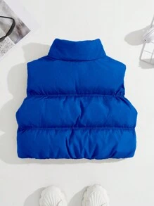 SHEIN Unity 女士拉链纯色加垫羽绒背心 - 藍色 - 查看 2