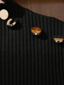 SHEIN 少女荷葉邊細節鈕扣t恤 - 黑色 - 查看 6