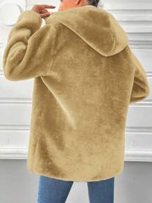 EURMUSE Zipper Hooded Fuzzy Coat - Camel - View 2