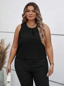 SHEIN Clasi Plus Solid Sleeveless Blouse - Black - View 8