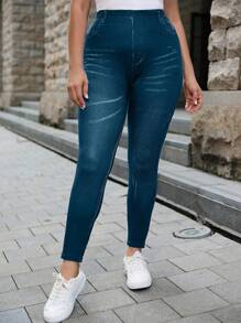 SHEIN LUNE Plus Skinny Jeggings - Navy Blue - View 1