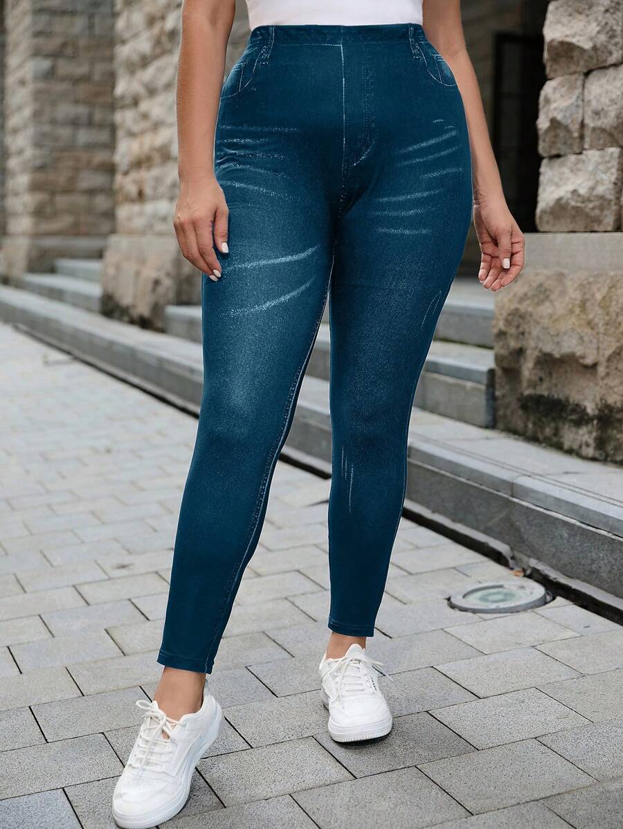 SHEIN LUNE Plus Skinny Jeggings - Navy Blue - View 1