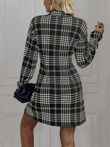 SHEIN Clasi Plaid Single Breasted Dress - Black - View 2