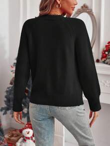 SHEIN LUNE 女士純色拉格蘭袖毛衣 - 黑色 - 查看 2