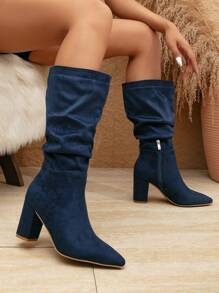 女士时尚靴子 - 棕色及膝靴、褶皱靴、休闲宽松靴、仿麂皮粗跟靴、巧克力棕色及膝靴、巧克力棕色高跟靴、深棕色冬靴、豹纹高筒靴、海军蓝及膝靴 - 藏蓝色 - 查看 5