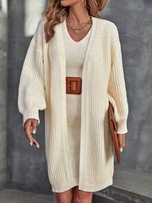 SHEIN Privé Solid Color Sleeveless Knitted Sweater Dress - Apricot - View 7