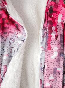 SHEIN Girls' Zipper Front Plush Hat Jacket, Quilted - Multicolor - View 7