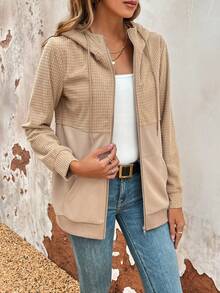 SHEIN LUNE 拼接連帽運動衫 - 駝色 - 查看 3