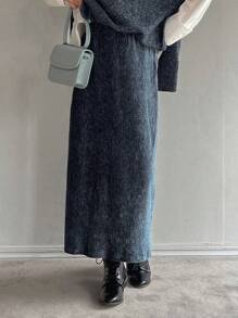 FRIFUL Women'S Back Split Hem Skirt - Blue - View 1