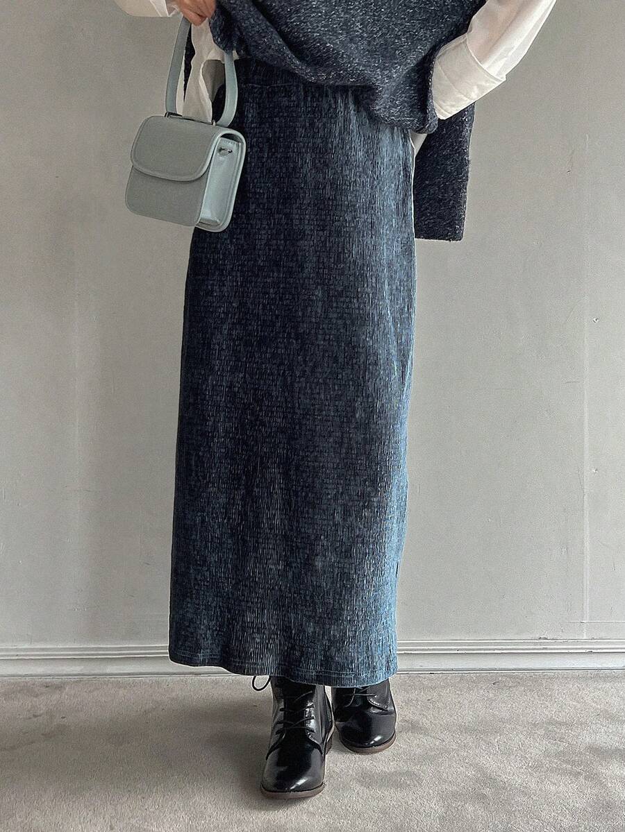 FRIFUL Women'S Back Split Hem Skirt - Blue - View 1