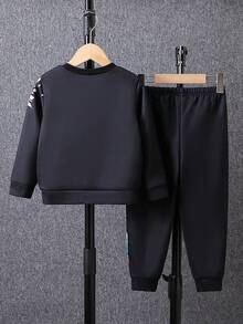 SHEIN 2 Miếng Bé trai Giải trí Thú vật In Tay áo dài Áo nỉ Và Quần Bộ Đối với Mùa Thu - màu đen - Xem 2