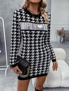 SHEIN Unity Của phụ nữ Chữ cái Mẫu Đầm Áo len Với Họa tiết Nanh sói Kẻ sọc - Nhiều màu - Xem 5